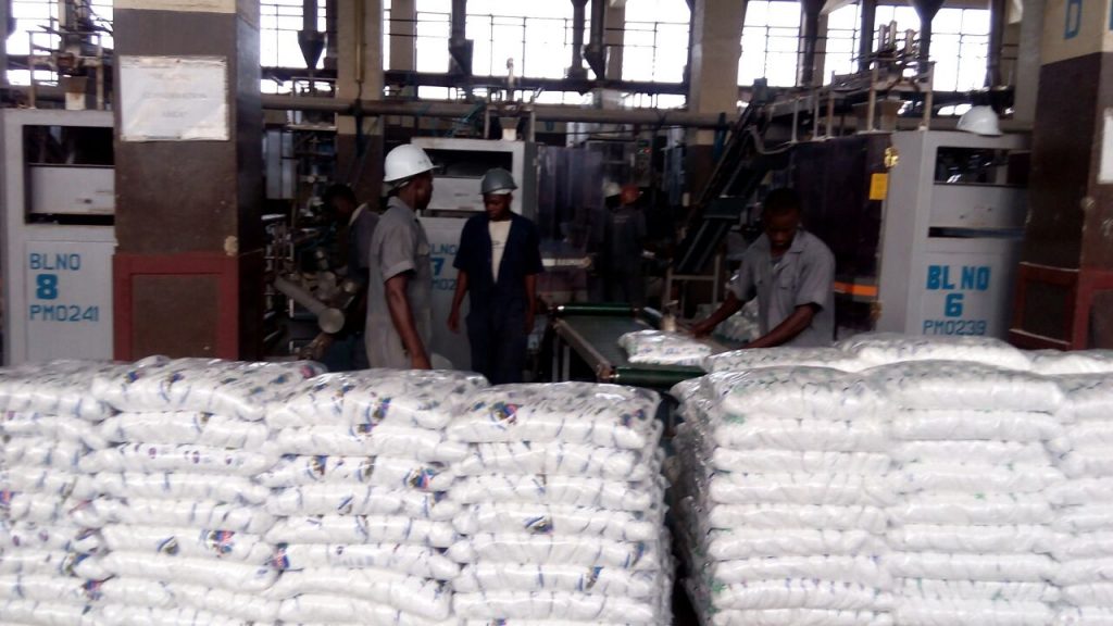 Piles of salt sacks in warehouse